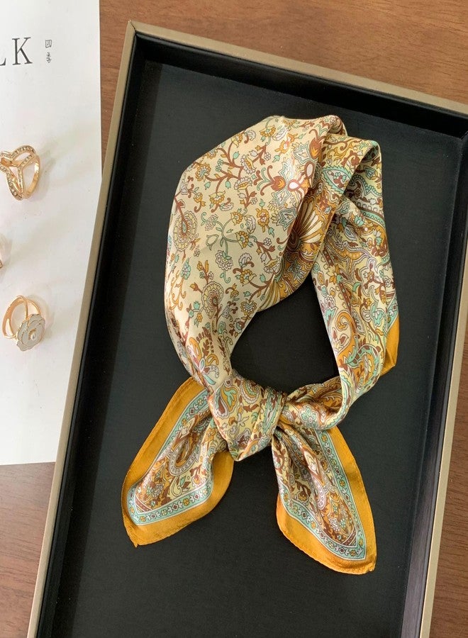 NIDMIDO Women's Square Neck Satin Silk Scarfs Head Scarf Satin Silk Feeling Scarf Sleeping Hair Wrapping Night 27.5" (B Yellow) - Image 5